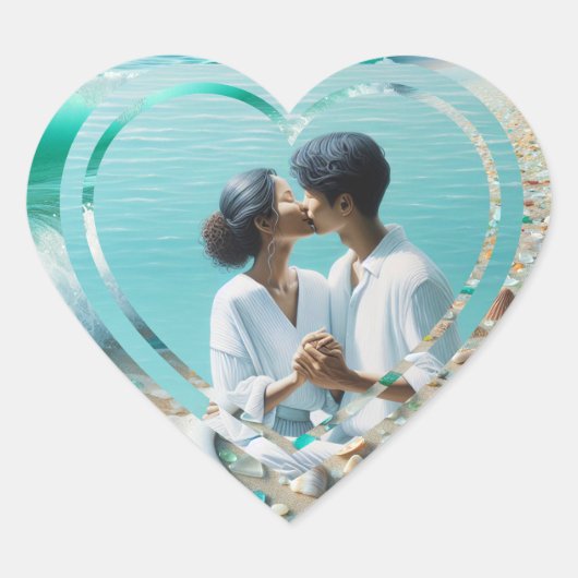 パーソナライズされた写真 ハート ビーチスタイル ハートシール (正面)