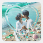 パーソナライズされた写真 ハート ビーチ スクエアシール (正面)