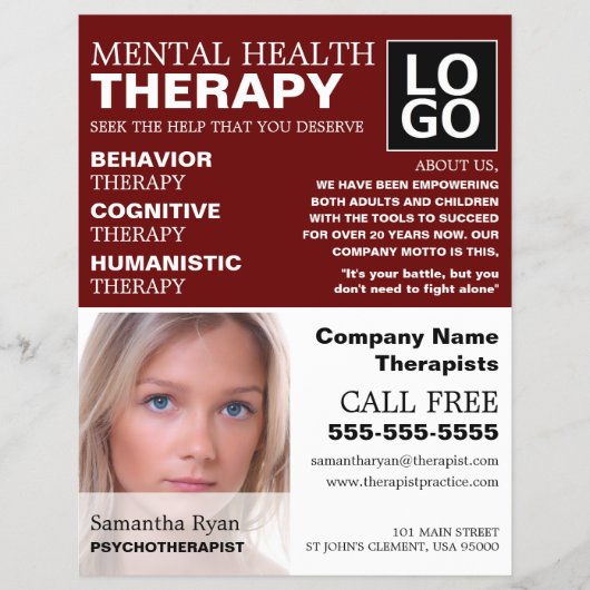 パーソナライズされた写真, 心理療法士, セラピー チラシ (正面)