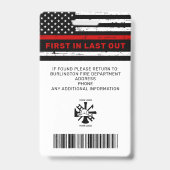 パーソナライズされた写真 消防署 消防士 ID バッジ (裏面)