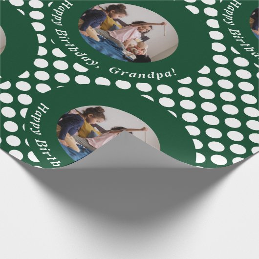 パーソナライズされた写真 緑 ハッピーバースデー おじいちゃん ラッピングペーパー (角)