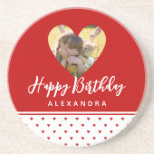 パーソナライズされた写真 赤いハートのフレーム 現代の誕生日 コースター (正面)