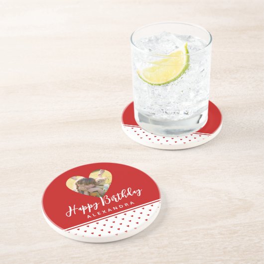 パーソナライズされた写真 赤いハートのフレーム 現代の誕生日 コースター (側面)