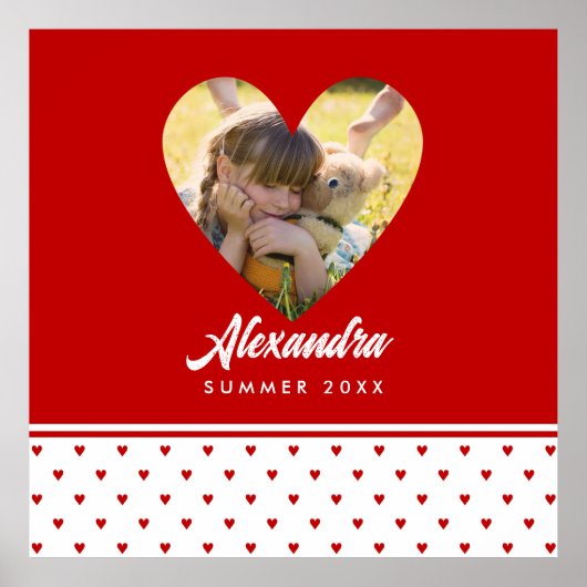 パーソナライズされた写真 赤いハートのフレーム 現代の誕生日 ポスター (正面)