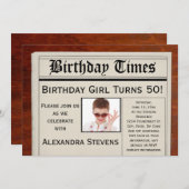 パーソナライズされた写真 50歳の誕生日パーティー新聞 招待状 (正面/裏面)