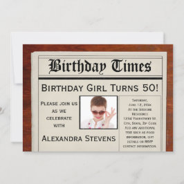 パーソナライズされた写真 50歳の誕生日パーティー新聞 招待状