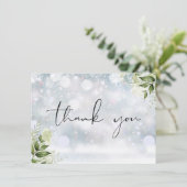 パーソナライズされた冬のグリーン エレガント スクリプト サンキューカード (スタンド正面)