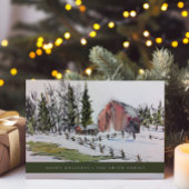 パーソナライズされた冬レッドバーンウォーターカラー風景 シーズンカード