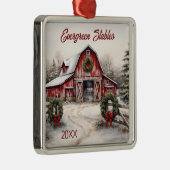 パーソナライズされた冬素朴赤バーンクリスマス メタルオーナメント (右)