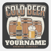 パーソナライズされた冷たいビール オーク樽 醸造所 製造 スクエアシール (正面)