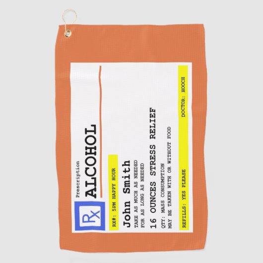 パーソナライズされた処方アルコユーモアのあるール ゴルフタオル (正面)