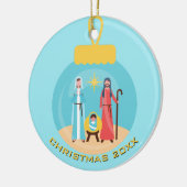 パーソナライズされた出生ブルーと金ゴールドクリスマス セラミックオーナメント (左)