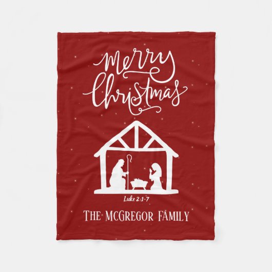 パーソナライズされた出生レッドクリスマスファミリー名 フリースブランケット (正面)