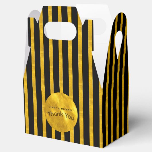 パーソナライズされた切妻ボックス黒金ゴールドストライプ フェイバーボックス (オープン)