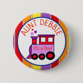 パーソナライズされた列車の赤ちゃんシャワー叔母になる 缶バッジ (正面)