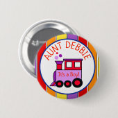 パーソナライズされた列車の赤ちゃんシャワー叔母になる 缶バッジ (正面&裏面)