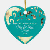 パーソナライズされた初めてのクリスマスそしてミセス セラミックオーナメント (正面)