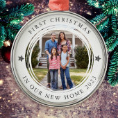 パーソナライズされた初めてのクリスマスの新しいホームフォト メタルオーナメント