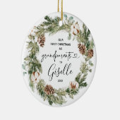 パーソナライズされた初めてのクリスマスを祖父母の贈り物 セラミックオーナメント (右)