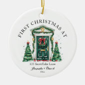 パーソナライズされた初めてのクリスマスアットザニューホーム セラミックオーナメント (正面)