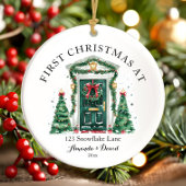 パーソナライズされた初めてのクリスマスアットザニューホーム セラミックオーナメント