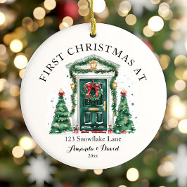 パーソナライズされた初めてのクリスマスアットザニューホーム セラミックオーナメント