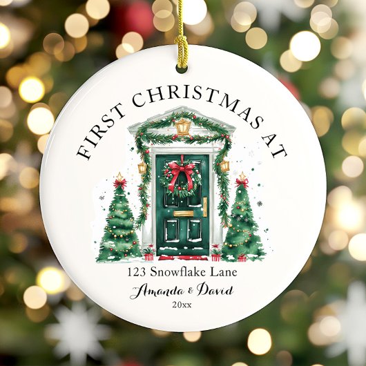 パーソナライズされた初めてのクリスマスアットザニューホーム セラミックオーナメント