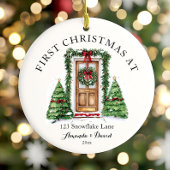 パーソナライズされた初めてのクリスマスアットザニューホーム セラミックオーナメント