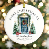 パーソナライズされた初めてのクリスマスアットザニューホーム セラミックオーナメント