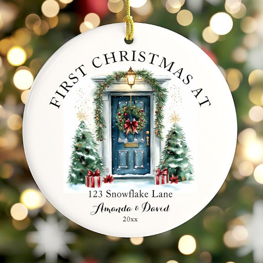 パーソナライズされた初めてのクリスマスアットザニューホーム セラミックオーナメント