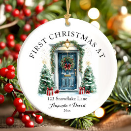 パーソナライズされた初めてのクリスマスアットザニューホーム セラミックオーナメント
