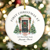 パーソナライズされた初めてのクリスマスアットザニューホーム セラミックオーナメント