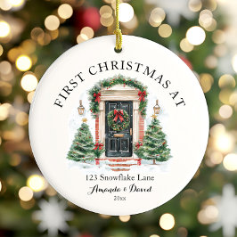 パーソナライズされた初めてのクリスマスアットザニューホーム セラミックオーナメント