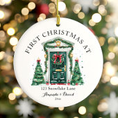 パーソナライズされた初めてのクリスマスアットザニューホーム セラミックオーナメント