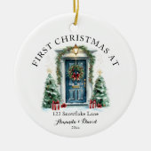 パーソナライズされた初めてのクリスマスアットザニューホーム セラミックオーナメント (正面)