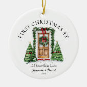 パーソナライズされた初めてのクリスマスアットザニューホーム セラミックオーナメント (正面)