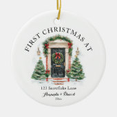 パーソナライズされた初めてのクリスマスアットザニューホーム セラミックオーナメント (正面)