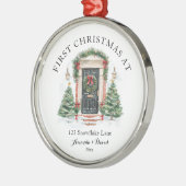 パーソナライズされた初めてのクリスマスアットザニューホーム メタルオーナメント (左)