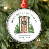 パーソナライズされた初めてのクリスマスアットザニューホーム メタルオーナメント