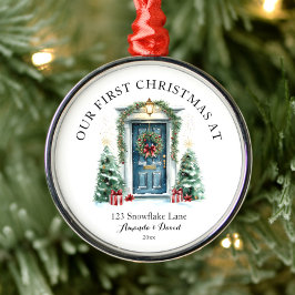 パーソナライズされた初めてのクリスマスアットザニューホーム メタルオーナメント