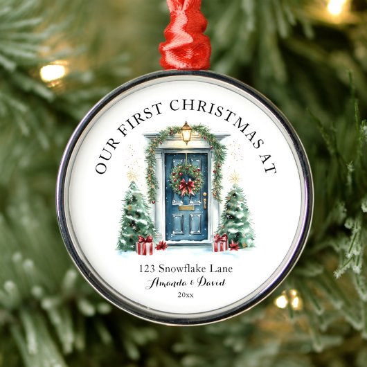 パーソナライズされた初めてのクリスマスアットザニューホーム メタルオーナメント