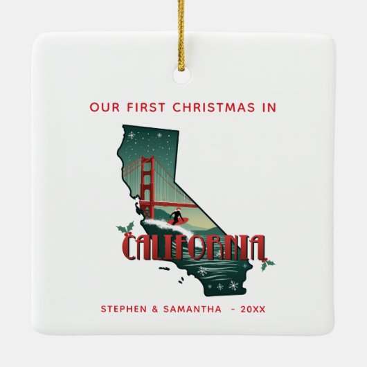 パーソナライズされた初めてのクリスマスイン・カリフォルニア州 セラミックオーナメント (裏面)