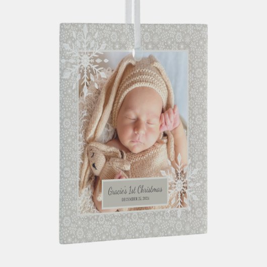 パーソナライズされた初めてのクリスマスオーナメント ガラスオーナメント (正面右)