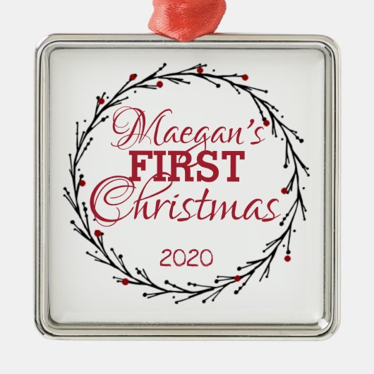 パーソナライズされた初めてのクリスマスオーナメント メタルオーナメント (正面)