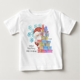 パーソナライズされた初めてのクリスマスカワイイ父親クリスマス ベビーTシャツ