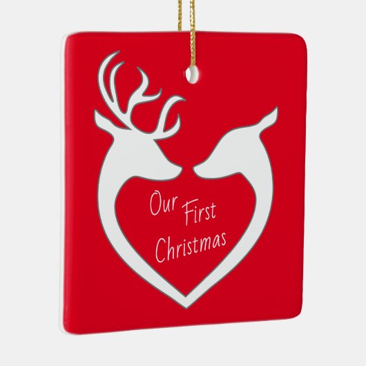 パーソナライズされた初めてのクリスマストナカイ対レッド セラミックオーナメント (右)