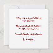 パーソナライズされた初めてのクリスマスフォトタータンチェックカード (裏面)