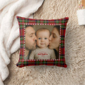 パーソナライズされた初めてのクリスマスフォトタータンチェック クッション (ブランケット)