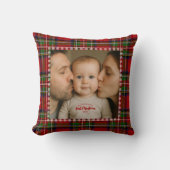 パーソナライズされた初めてのクリスマスフォトタータンチェック クッション (正面)