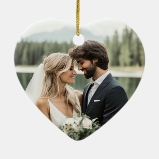 パーソナライズされた初めてのクリスマスミセス写結婚した真 セラミックオーナメント (裏面)